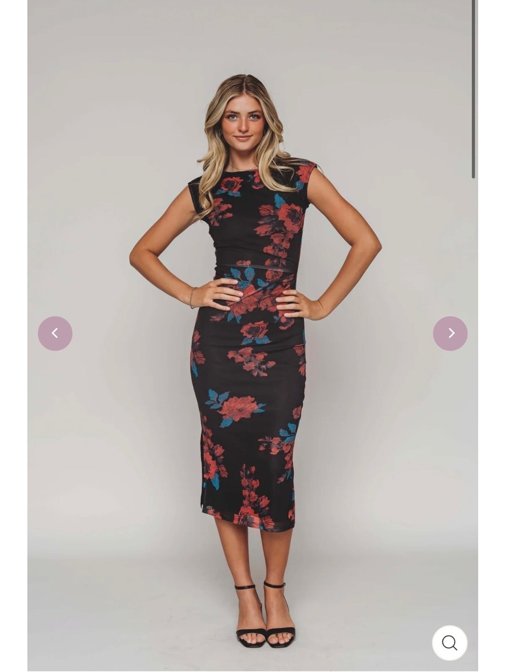 DM Fashion Anne Midnight Rose Mesh Midi Dress Womens 1X Black Floral NWT